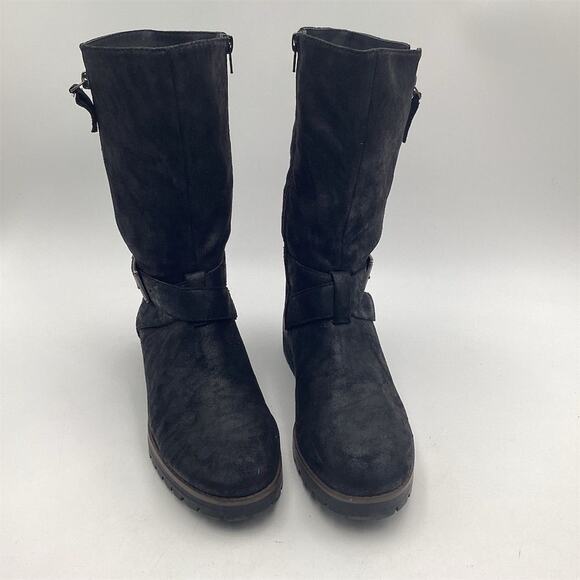 Crown Vintage Women's Black Mid-Calf Boots Size 8M Zip Buckle Detail - Picture 2 of 9